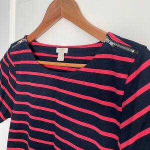 J. Crew Navy and Pink Striped Shift Dress